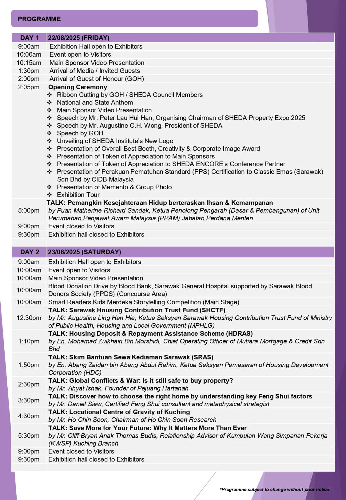 Programme List 1